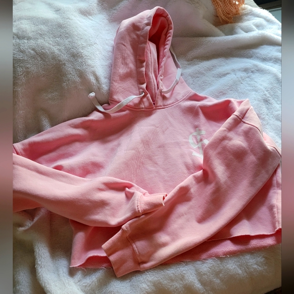 Pink Cropped Hoodie Plastic money
